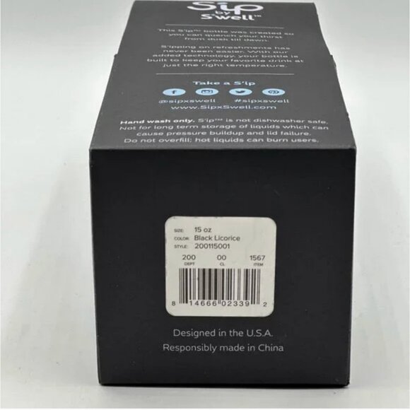 Sip by Swell 15oz. Water Bottle Stainless Steel Model 3369 Black Licorice Color - Picture 5 of 5